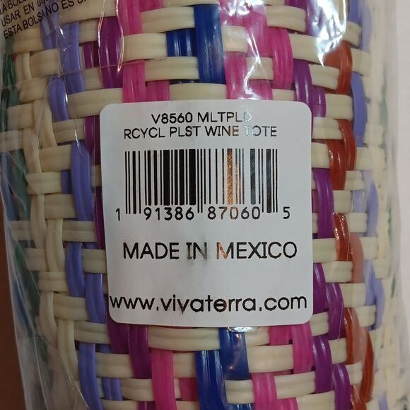 Mexican Wine Tote Vivaterra Plastic Woven New - Picture 4 of 4